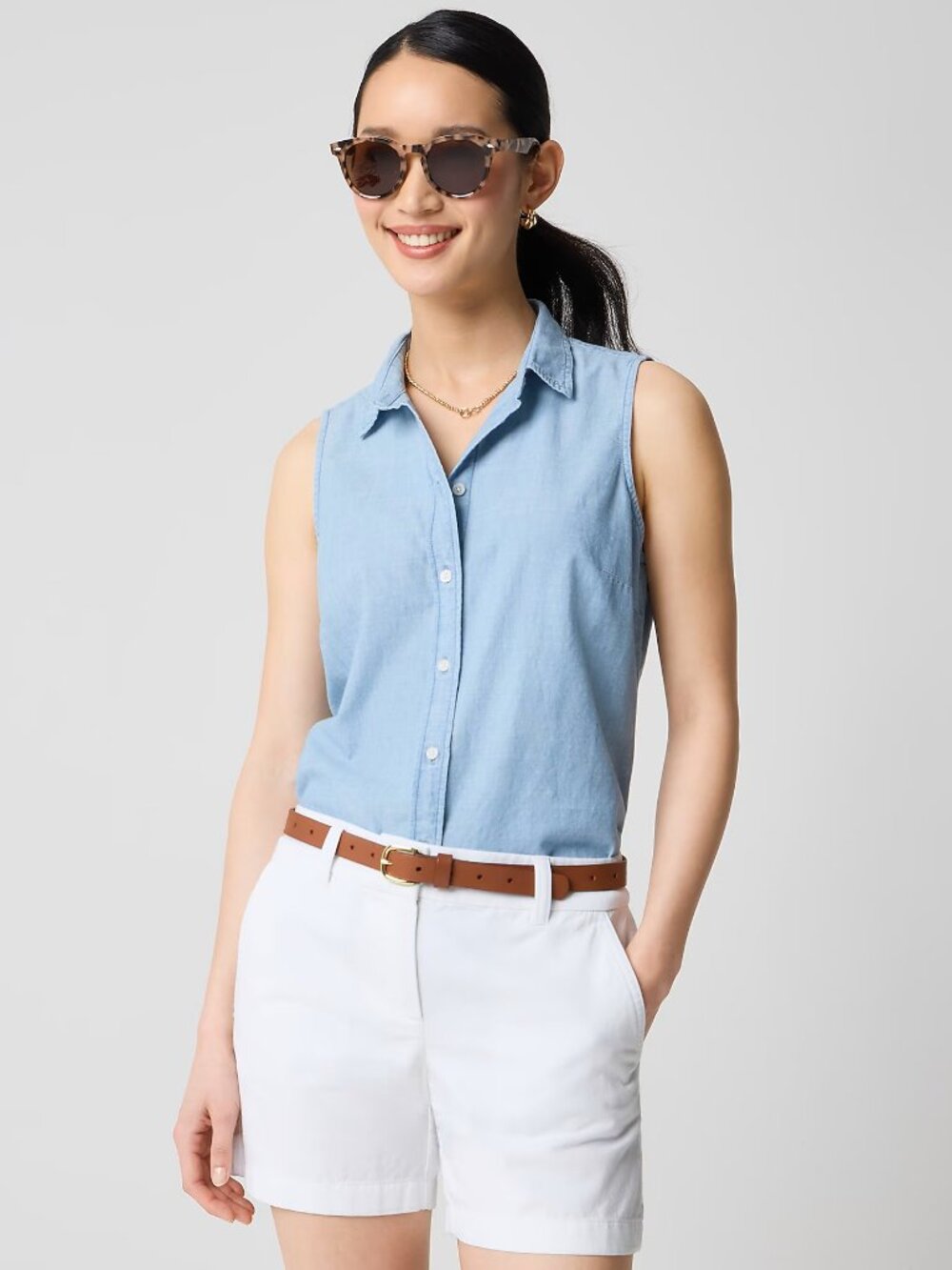 J. Crew Sleeveless Chambray Button-Up Shirt 2025 AX632 Lovers Lane Wash XXL